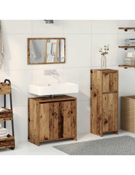 Set Mobili da Bagno 3 pz Legno Antico in Legno Multistrato