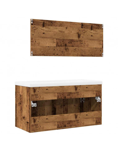 Set Mobili da Bagno 3 pz Legno Antico in Legno Multistrato