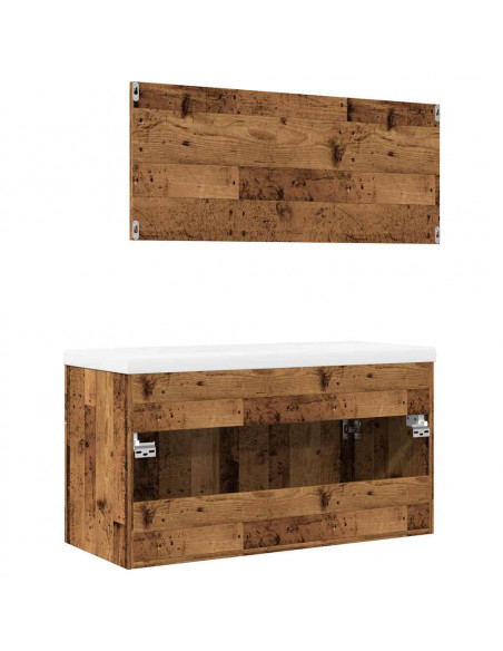 Set Mobili da Bagno 3 pz Legno Antico in Legno Multistrato