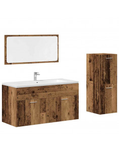 Set Mobili da Bagno 3 pz Legno Antico in Legno Multistrato