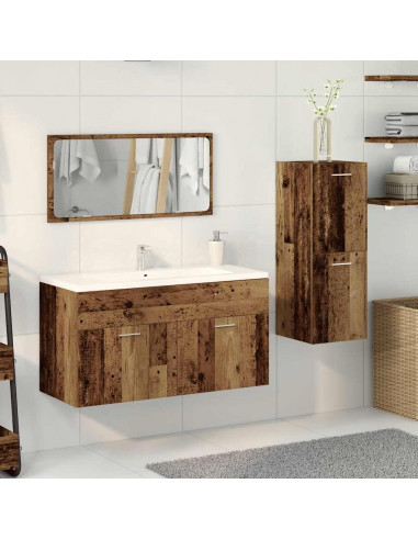 Set Mobili da Bagno 3 pz Legno Antico in Legno Multistrato