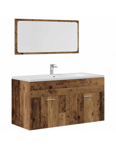 Set Mobili da Bagno 3 pz Legno Antico in Legno Multistrato