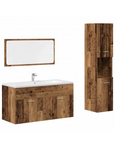 Set Mobili da Bagno 3 pz Legno Antico in Legno Multistrato