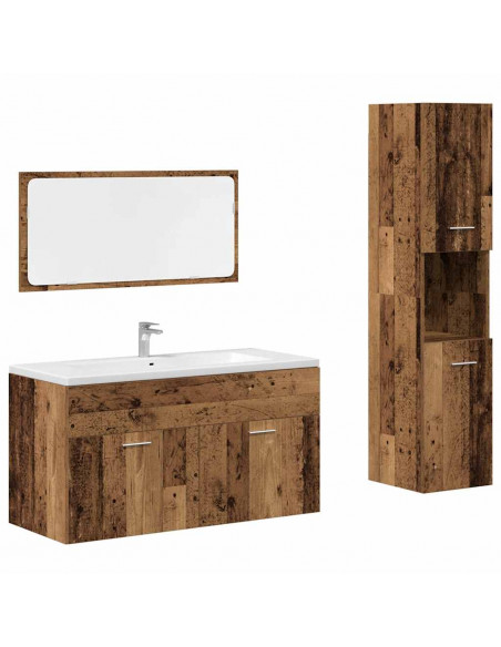 Set Mobili da Bagno 3 pz Legno Antico in Legno Multistrato