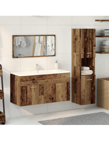 Set Mobili da Bagno 3 pz Legno Antico in Legno Multistrato