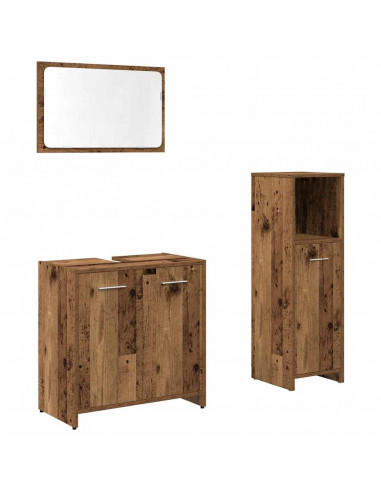 Set Mobili da Bagno 3 pz Legno Antico in Legno Multistrato