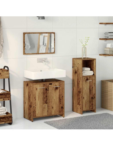 Set Mobili da Bagno 3 pz Legno Antico in Legno Multistrato