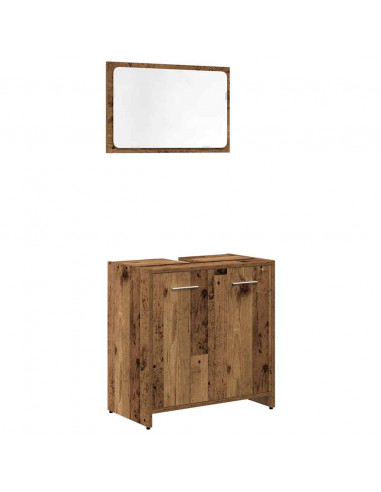 Set Mobili da Bagno 3 pz Legno Antico in Legno Multistrato
