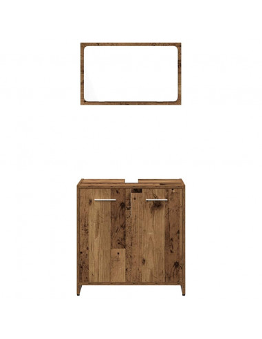 Set Mobili da Bagno 3 pz Legno Antico in Legno Multistrato