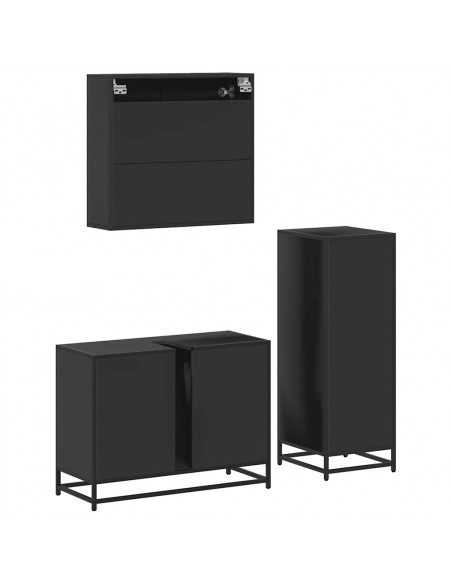 Set Mobili da Bagno 3 pz Nero in Legno Multistrato