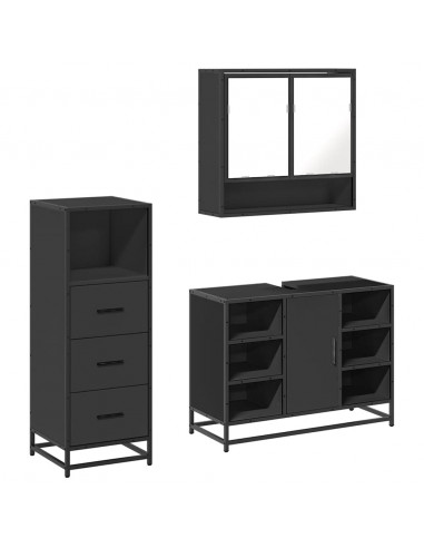Set Mobili da Bagno 3 pz Nero in Legno Multistrato
