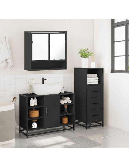 Set Mobili da Bagno 3 pz Nero in Legno Multistrato