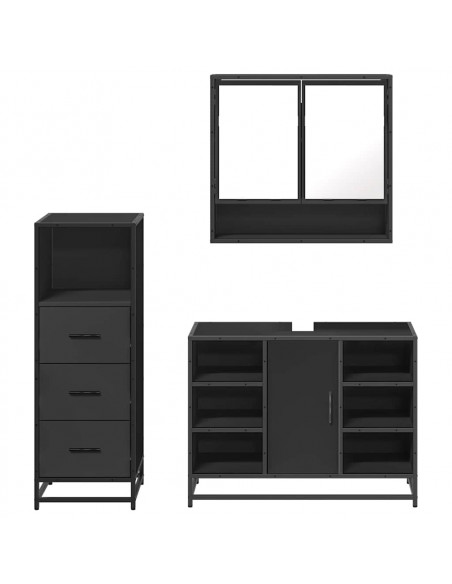 Set Mobili da Bagno 3 pz Nero in Legno Multistrato