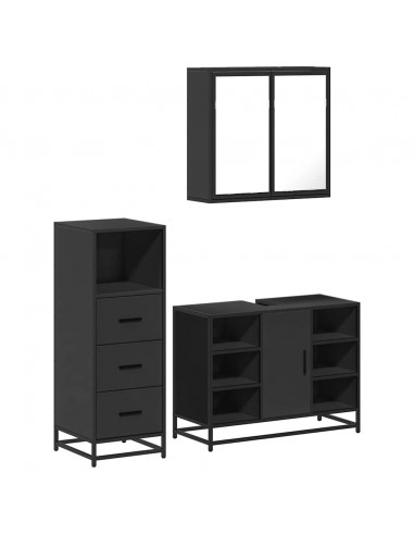 Set Mobili da Bagno 3 pz Nero in Legno Multistrato
