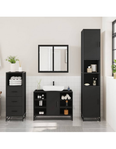 Set Mobili da Bagno 3 pz Nero in Legno Multistrato
