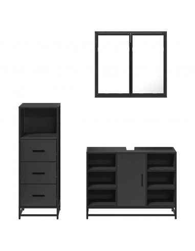 Set Mobili da Bagno 3 pz Nero in Legno Multistrato