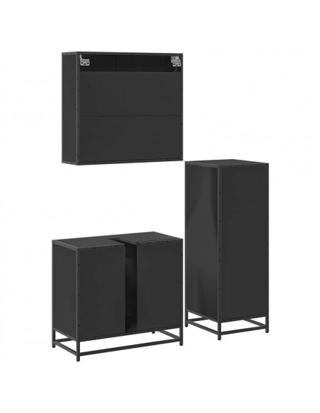 Set Mobili da Bagno 3 pz Nero in Legno Multistrato