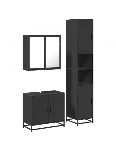 Set Mobili da Bagno 3 pz Nero in Legno Multistrato
