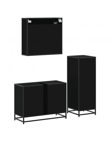 Set Mobili da Bagno 3 pz Nero in Legno Multistrato