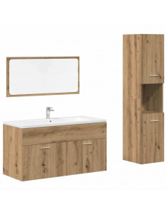 Set Mobili da Bagno 3 pz Rovere Artigianale Legno Multistrato
