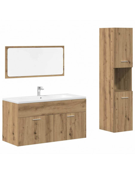 Set Mobili da Bagno 3 pz Rovere Artigianale Legno Multistrato