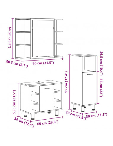 Set Mobili da Bagno 3 pz Rovere Artigianale Legno Multistrato