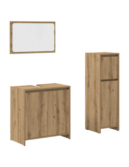 Set Mobili da Bagno 3 pz Rovere Artigianale Legno Multistrato