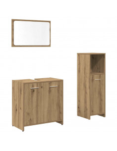 Set Mobili da Bagno 3 pz Rovere Artigianale Legno Multistrato