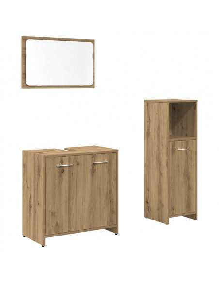 Set Mobili da Bagno 3 pz Rovere Artigianale Legno Multistrato