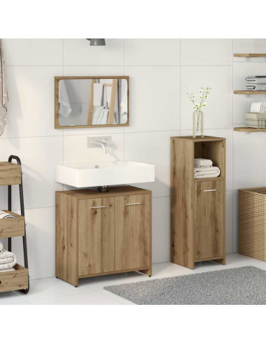 Set Mobili da Bagno 3 pz Rovere Artigianale Legno Multistrato