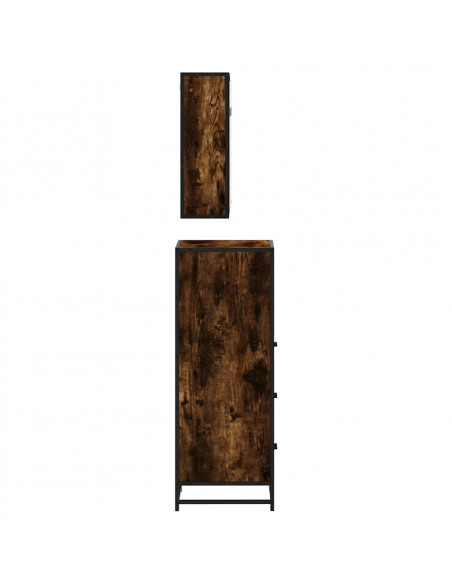 Set Mobili da Bagno 3 pz Rovere Fumo in Legno Multistrato