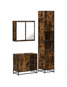 Set Mobili da Bagno 3 pz Rovere Fumo in Legno Multistrato