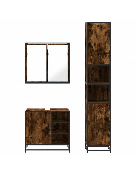 Set Mobili da Bagno 3 pz Rovere Fumo in Legno Multistrato