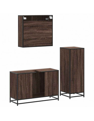 Set Mobili da Bagno 3 pz Rovere Marrone in Legno Multistrato