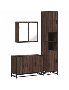 Set Mobili da Bagno 3 pz Rovere Marrone in Legno Multistrato