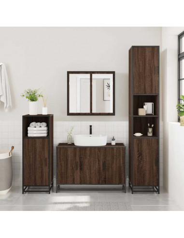 Set Mobili da Bagno 3 pz Rovere Marrone in Legno Multistrato