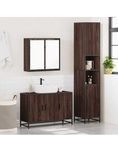 Set Mobili da Bagno 3 pz Rovere Marrone in Legno Multistrato