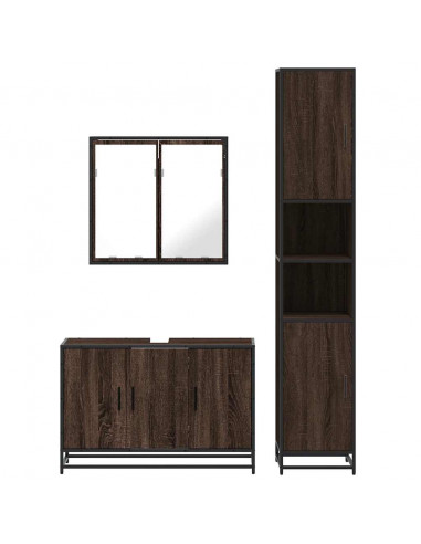 Set Mobili da Bagno 3 pz Rovere Marrone in Legno Multistrato
