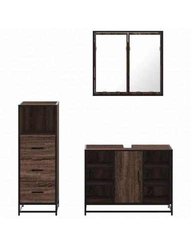 Set Mobili da Bagno 3 pz Rovere Marrone in Legno Multistrato
