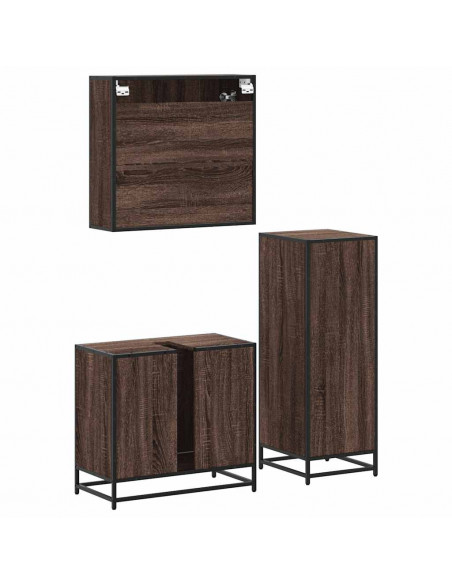 Set Mobili da Bagno 3 pz Rovere Marrone in Legno Multistrato