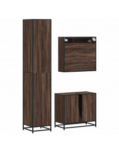 Set Mobili da Bagno 3 pz Rovere Marrone in Legno Multistrato