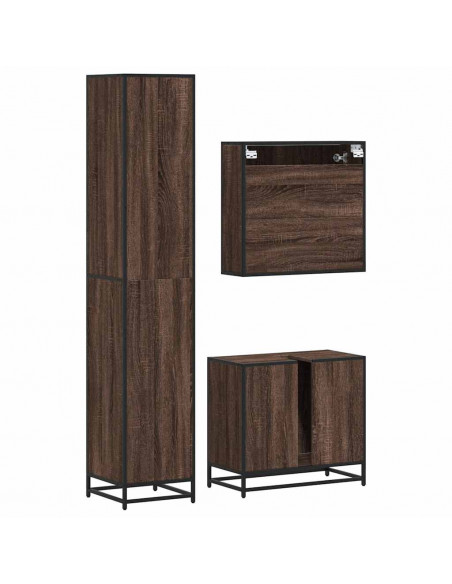 Set Mobili da Bagno 3 pz Rovere Marrone in Legno Multistrato