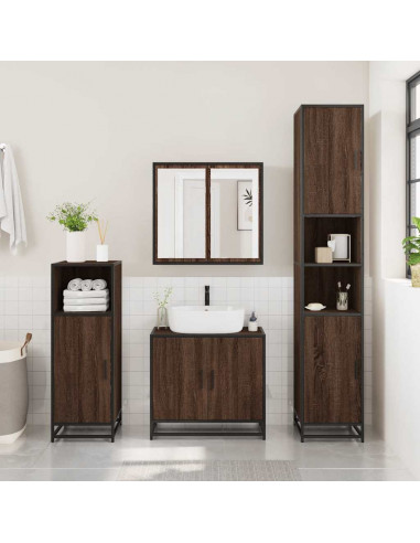 Set Mobili da Bagno 3 pz Rovere Marrone in Legno Multistrato