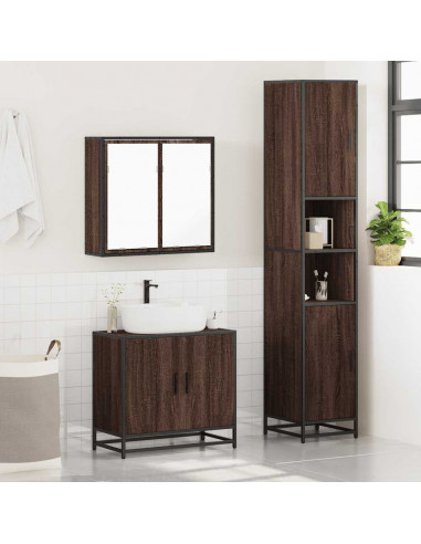 Set Mobili da Bagno 3 pz Rovere Marrone in Legno Multistrato