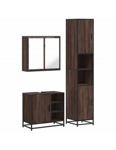 Set Mobili da Bagno 3 pz Rovere Marrone in Legno Multistrato