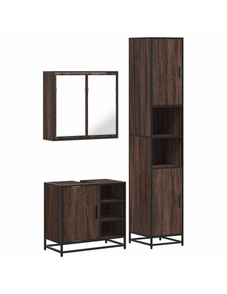 Set Mobili da Bagno 3 pz Rovere Marrone in Legno Multistrato