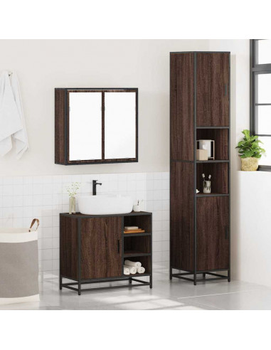 Set Mobili da Bagno 3 pz Rovere Marrone in Legno Multistrato