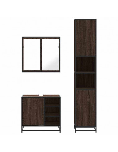 Set Mobili da Bagno 3 pz Rovere Marrone in Legno Multistrato