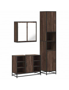 Set Mobili da Bagno 3 pz Rovere Marrone in Legno Multistrato