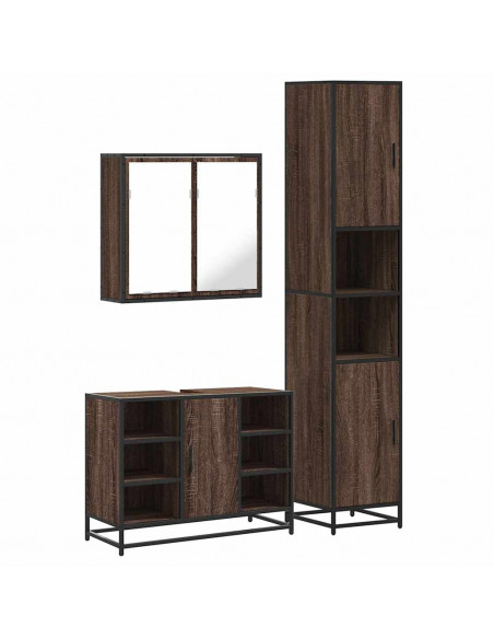 Set Mobili da Bagno 3 pz Rovere Marrone in Legno Multistrato